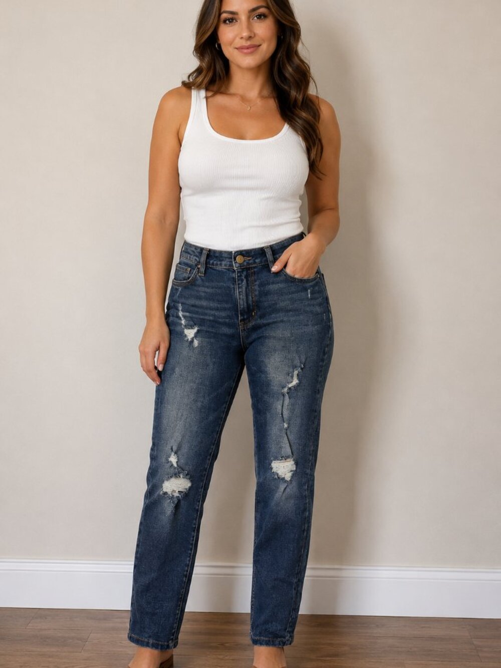American Eagle Outfitters Dark Blue Ripped Skinny Jeans